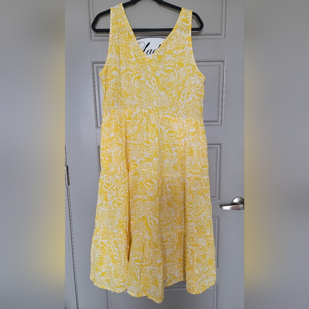 Yellow and White Printed Summer Dress with Pockets